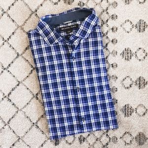 Michael Kors Blue Checkered Slim Fit Dress Shirt